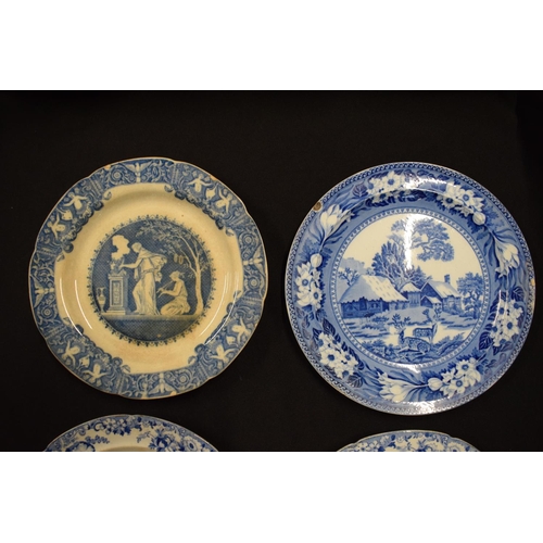 153 - A collection of blue and white plates to include 2 by Wedgwood and 2 by Hicks and Neigh (4) All with... 