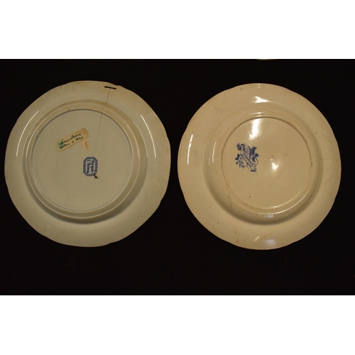 154 - A collection of blue and white plates to include 2 Ridgeway plates circa 1800s, one bu Semi-China an... 