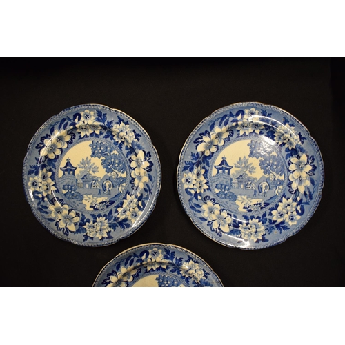 155 - Rogers blue and white 9 inch plates with an unusual elephant design: circa 1820s (3) All cracked and... 