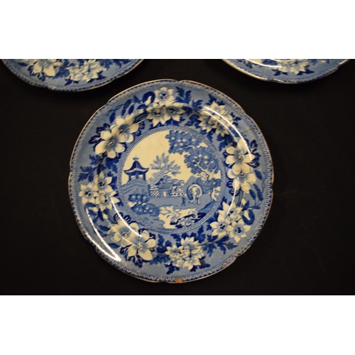 155 - Rogers blue and white 9 inch plates with an unusual elephant design: circa 1820s (3) All cracked and... 