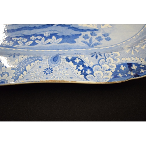 165 - Early 19th century blue and white Clews charger with a castle pattern. There is a chip on the item a... 