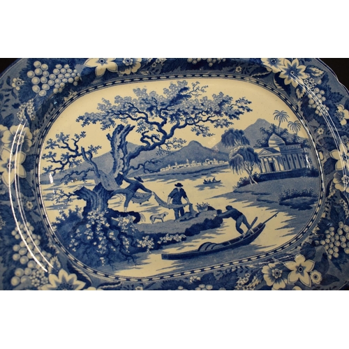 166 - 19th century meat dish depicting a scene with fishermen and nets: thought to be made by Myer and New... 