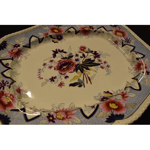 171 - 19th century Fancy Stone China large floral meat dish. Cracked and broken with surface scratches and... 