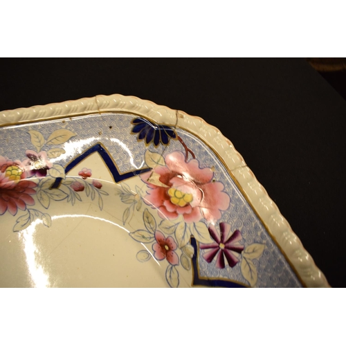 171 - 19th century Fancy Stone China large floral meat dish. Cracked and broken with surface scratches and... 