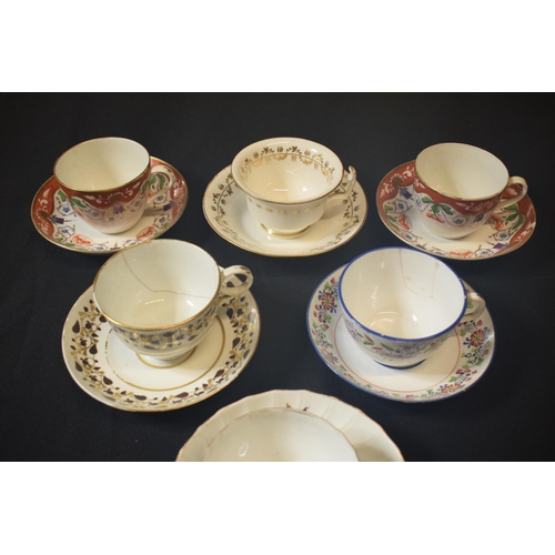 179 - A collection of 19th century tea cups and saucers made by various English potter mainly in the style... 