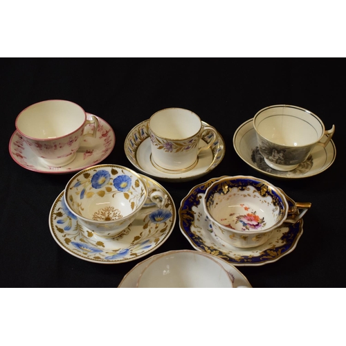 180 - A collection of 19th century tea cups and saucers made by various English potter mainly in the style... 