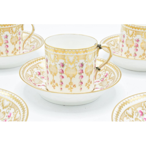 187 - Cauldon China coffee cans and saucers with a pink floral with scene (3 cans, 5 saucers) 1 cup damage... 