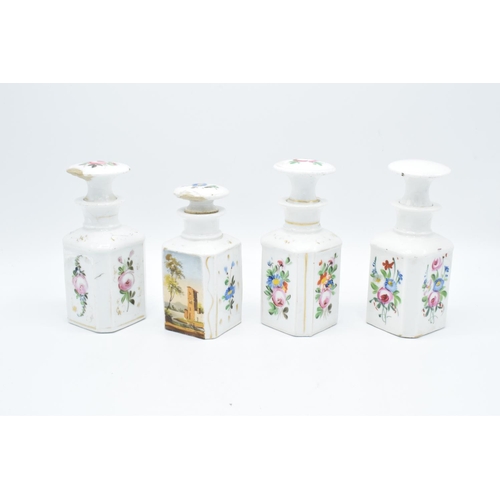 192 - A collection of opaque Victorian glass bottles with floral decorations (4) 1 clean example, the othe... 