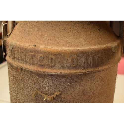 200 - 20th century milk churn 'United Dairies Wholesale LTD'. Badly rusted. Small dent in the side. 72cm t... 