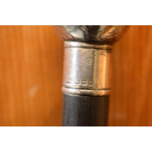 249 - Silver topped walking cane London 1920. Stick is slightly warped. 86cm long