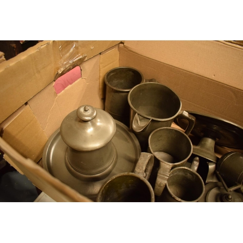 254 - A good collection of mainly 19th century pewter to include hot plates, jugs, tazza, teapots etc