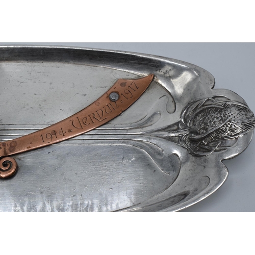 266 - World War 1 trench art dish engraved '1914 - Verdun - 1917'. In good condition with some surface wea... 