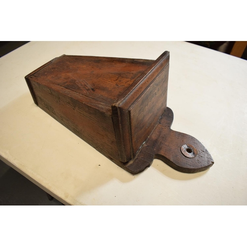 278 - Late Victorian salt box with decoration of kitchen utensils. Hinges broken so the lid is unattached.... 