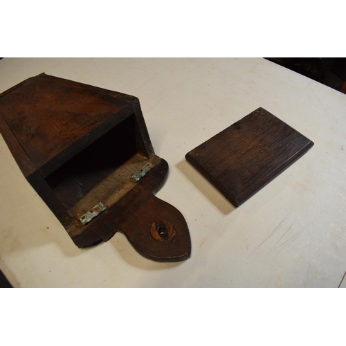 278 - Late Victorian salt box with decoration of kitchen utensils. Hinges broken so the lid is unattached.... 