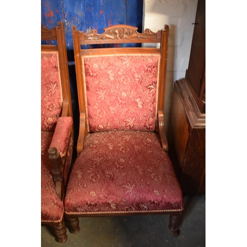 287 - Edwardian creed and upholstered mahogany   His and Hers chairs. The springs in the seats are fairly ... 