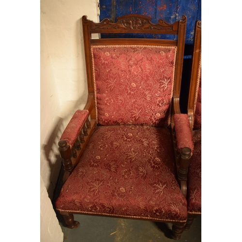 287 - Edwardian creed and upholstered mahogany   His and Hers chairs. The springs in the seats are fairly ... 