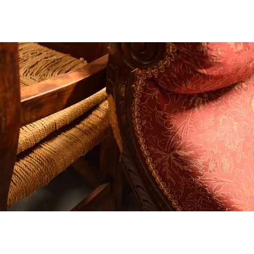 289 - Edwardian upholstered mahogany chaise-longue. The springs have gone spongey. Damage to the carving b... 