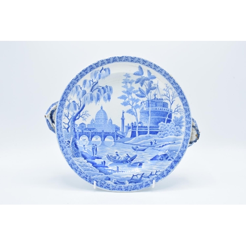 44 - 19th century Spode blue and white Italian scene hot water plate with shell stopper. There is a resto... 