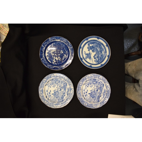 46 - A collection of 19th century blue and white plates to include Spode Gothic Castle x 2 and 2 unmarked... 