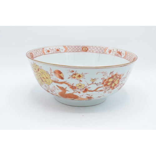 50 - Large 19th century Chinese bowl with unusual red decoration consisting of deer amongst foliage: 29cm... 