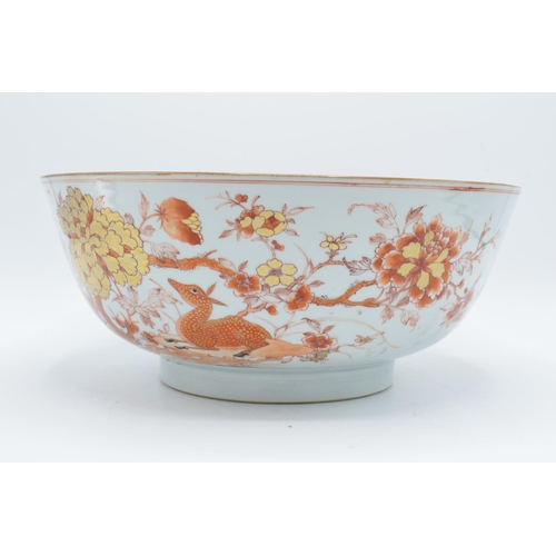 50 - Large 19th century Chinese bowl with unusual red decoration consisting of deer amongst foliage: 29cm... 