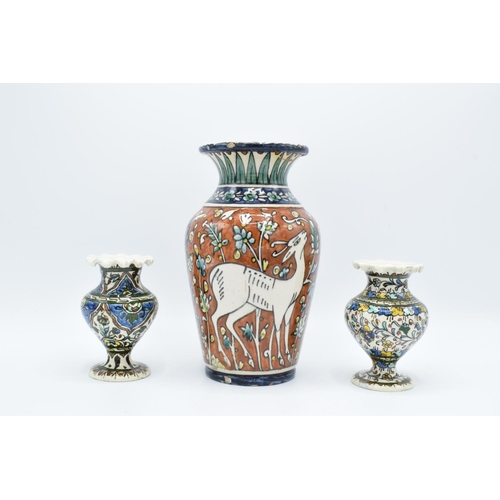 57 - A collection of pottery to include an Iznik of Jerusalem vase with 2 similar items (3) All with dama... 