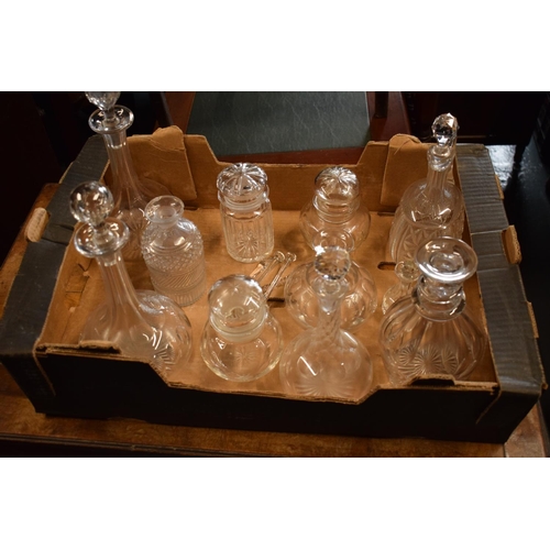 60 - A good collection of antique glassware to include decanters, hand blown mixers, chutney jars etc. Mo... 