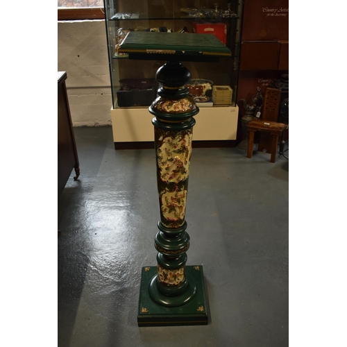 330 - 19th century majolica decoration on new wooden plant stand. Leans to the side, missing some decorati... 