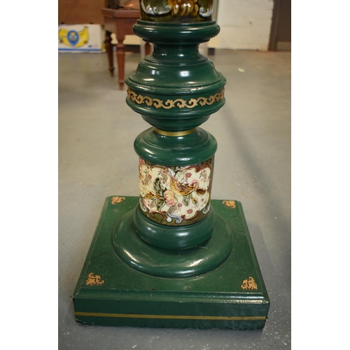 330 - 19th century majolica decoration on new wooden plant stand. Leans to the side, missing some decorati... 