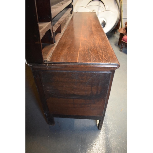 294 - Georgian large oak dresser with spice drawers: 4 draws wide. All original brass handles. Some damage... 