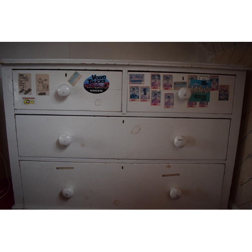 302 - 20th century painted pine chest of drawers. With signs of use and wear in a family home.Stickers are... 