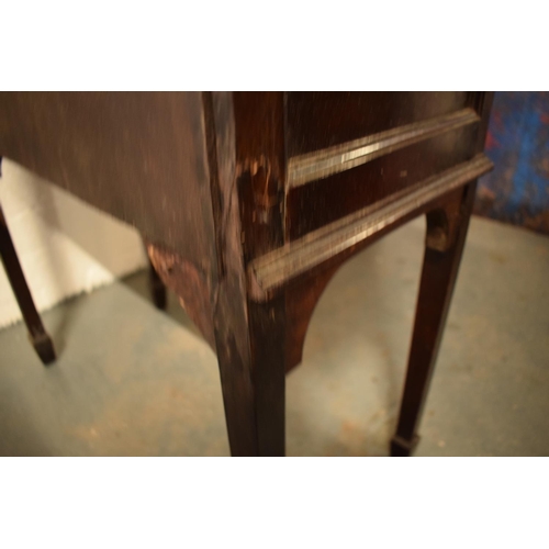 310 - Edwardian inlaid mahogany and glass display cabinet. There is a crack to one leg. worm is apparent, ... 