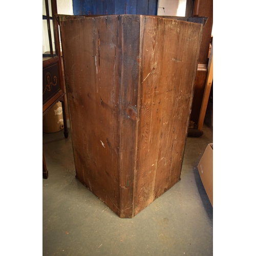 313 - Late Georgian oak inlaid corner cabinet with a bone escutcheon. Some wear and old worm is apparent. ... 