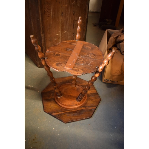 314 - Olivewood Jerusalem tripod table, early 20th century. In bad condition in need of attention. Top ven... 