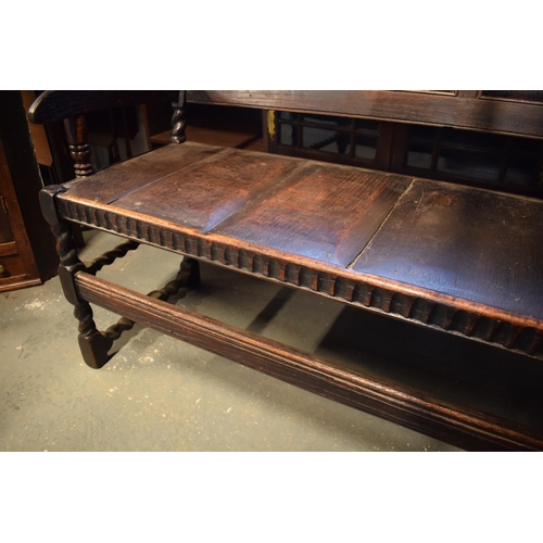 315 - Late 18th century oak carved settle with barley twist supports. In good stable, functional condition... 