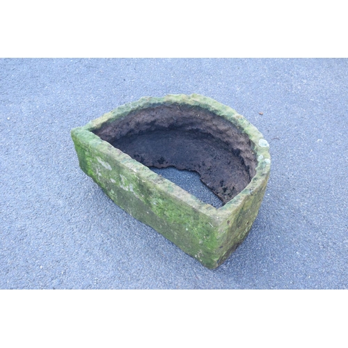 338 - Sandstone semi-circular trough (bottom has been knocked out) 52 x 39 x 21cm