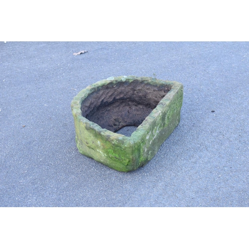 338 - Sandstone semi-circular trough (bottom has been knocked out) 52 x 39 x 21cm