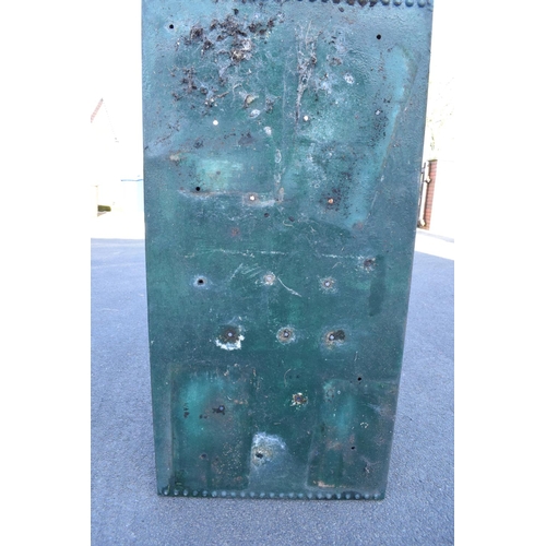 339 - Early 20th studded metal water trough which has been previously used as a planter. There have been h... 