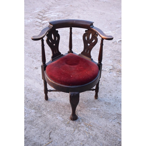 341 - Late Victorian upholstered corner chair. The item is in good structural condition but could do with ... 