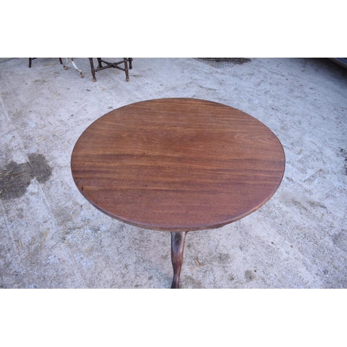 343 - Early 20th century oak circular tilt top tripod table, potentially the top is newer than the base. S... 