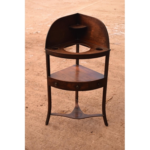 344 - Late Victorian mahogany corner basin stand. In good condition with some areas of damage including br... 