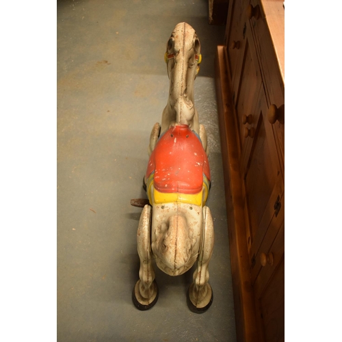 107 - Mobo walking horse children's toy 1950s. In working order though untested fully. Missing one foot ho... 