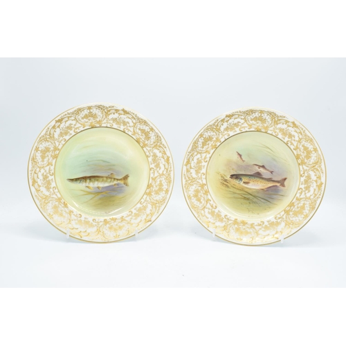 128 - Royal Doulton heavily gilded cabinet plates to include a Brown Trout and a Pike (2) In good conditio... 