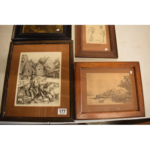 177 - Antique prints of 'The Prodigal Son and The Swine', 'Flight into Egypt' plus 2 more (4). Showing sig... 