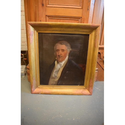 182 - 19th century oil on canvas of a gentleman. there is some paint missing rom the canvas. The frame ha ... 