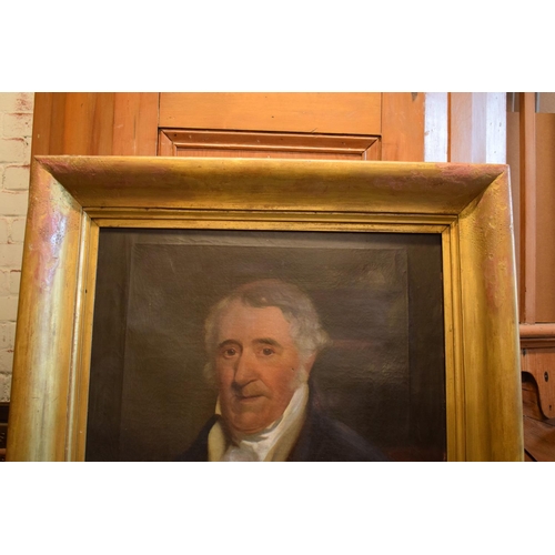 182 - 19th century oil on canvas of a gentleman. there is some paint missing rom the canvas. The frame ha ... 