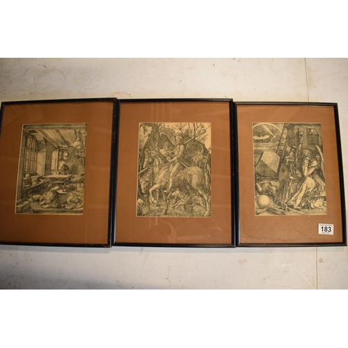 183 - A collection of Albrecht and Durer framed prints to include Saint Jerome in his Study, Knight Death ... 