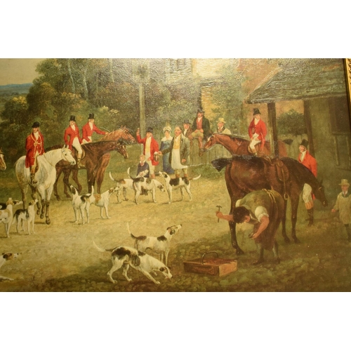 187 - A large quality 20th century print of a hunting scene, unsigned. Some breaks to the frame, though ge... 