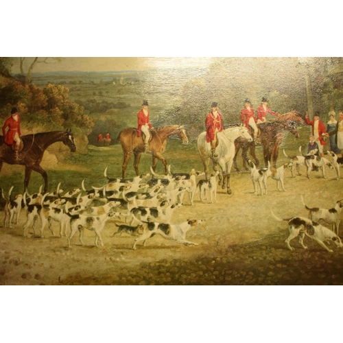 187 - A large quality 20th century print of a hunting scene, unsigned. Some breaks to the frame, though ge... 