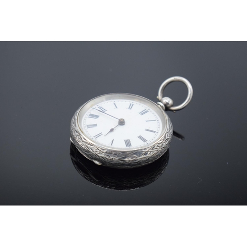 226 - Silver ladies fob watch, hallmarked for Birmingham 1886. Untested as without a key, some scratching ... 